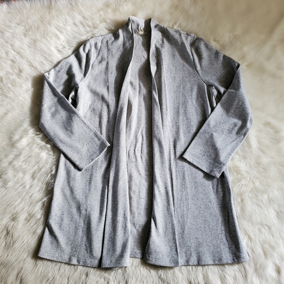Eileen Fisher Herringbone Organic Cotton Longline Open Front Jacket Cardigan L - Picture 5 of 13